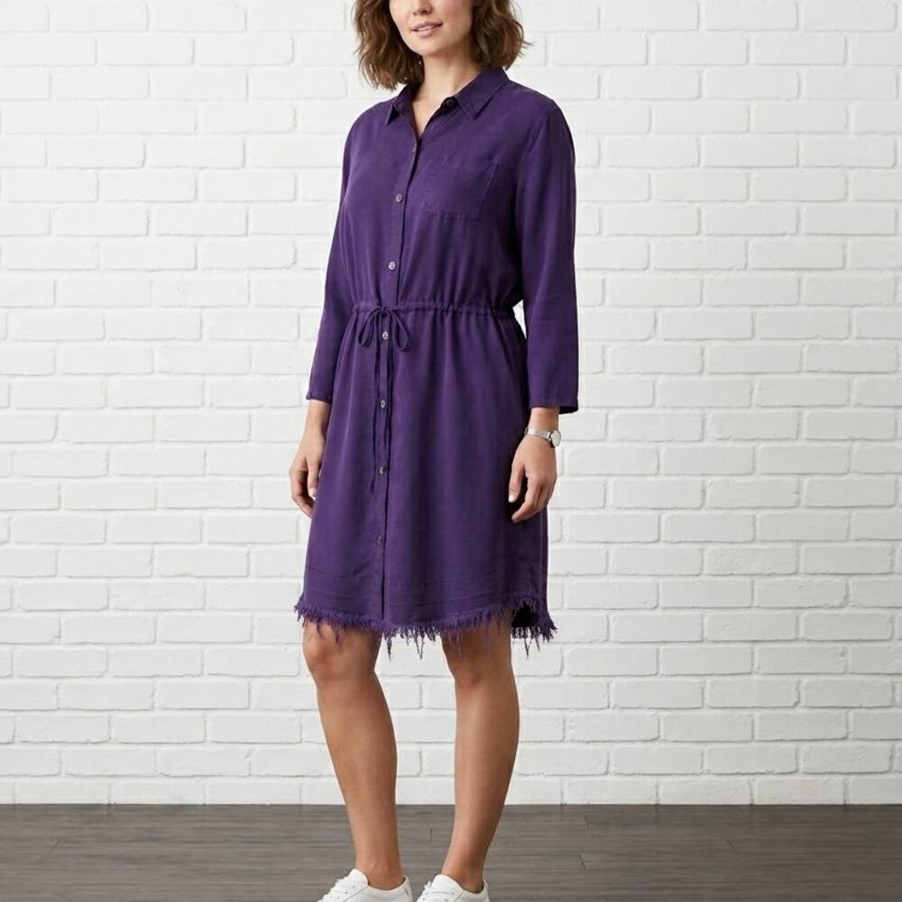 Elliott & Vine EV601 Shirt Dress Women XL Deep Plum Purple Tencel Drawstring